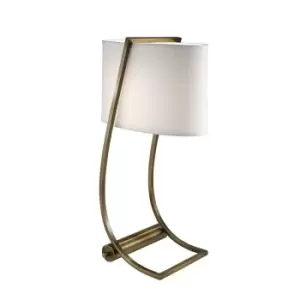 Image of Table Lamp USB Port in Base White Cotton Fabric SHade Bali Brass LED E27 60W