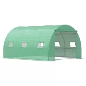 Image of Outsunny Tunnel Greenhouse With Pe Cover Outdoor Plant House With Door & Window - Green