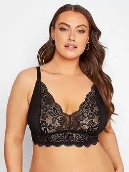 Image of Yours Boudoir Lace Fishnet Bralette, Black, Size 18, Women