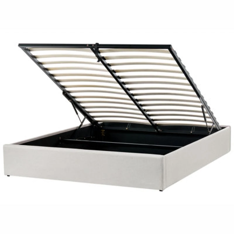 Image of Beliani Ottoman Bed Without Headboard Fabric Dinan 160 X 200 Cm (Eu King Size) Light Beige