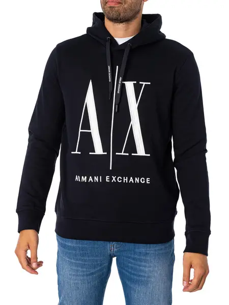 Image of Armani Exchange Graphic Pullover Hoodie Navy L