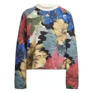 Image of adidas Allover Print Sweatshirt Womens - Ecru Tint / Multicolor / Ecru