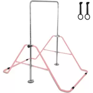 Image of Vevor - Gymnastics Bars for Kids Gymnastics Bar with Flying Rings Gloves Adjustable Folding Horizontal Bar Pull Up Expandable Kids Pull Up Bar(Pink)