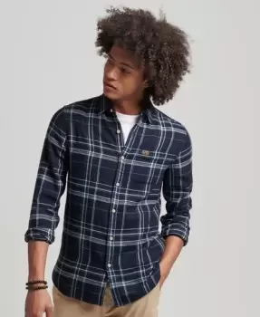 Image of Superdry Mens Cotton Workwear Long Sleeve Shirt Dark Blue / Indigo Flannel Check - Size: M