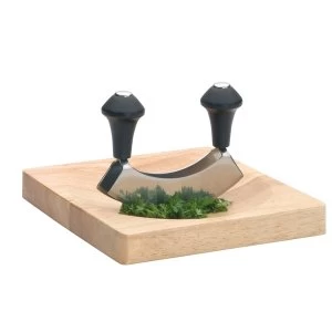 Image of KitchenCraft Double Blade Mezzaluna Chopper and Wooden Board 2 Piece Set