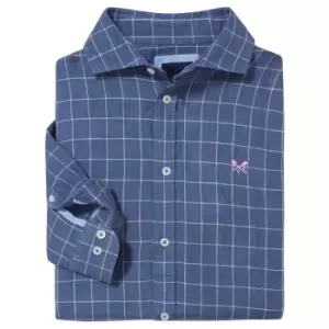 Image of Crew Clothing Mens Grid Check Linen Shirt Blue XL