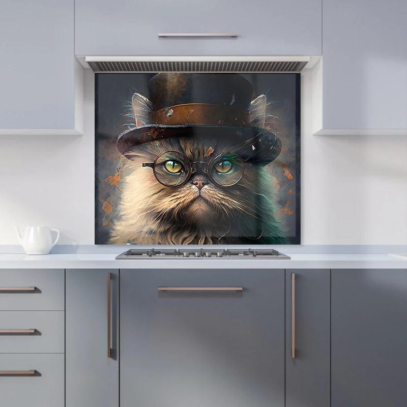 Image of Warren Reed - Designer Persian Cat With Glasses Splashart Kitchen Splashback Size: 700mm x 650mm Multicolor Unisex 700mm x 650mm