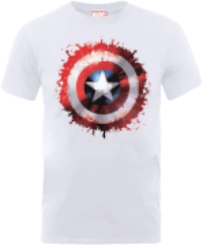 Image of Marvel Avengers Assemble Captain America Art Worded Shield Badge T-Shirt - White - S
