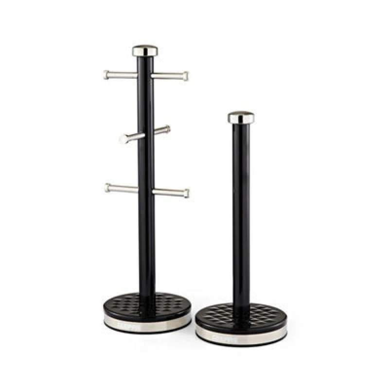Image of Geepas Argyle Mug Tree And Towel Pole Set Carbon Steel Material Non-Slip Base , Black