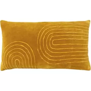 Image of Mangata Linear Pleated 100% Cotton Cushion Cover, Ochre, 30 x 60 Cm - Furn