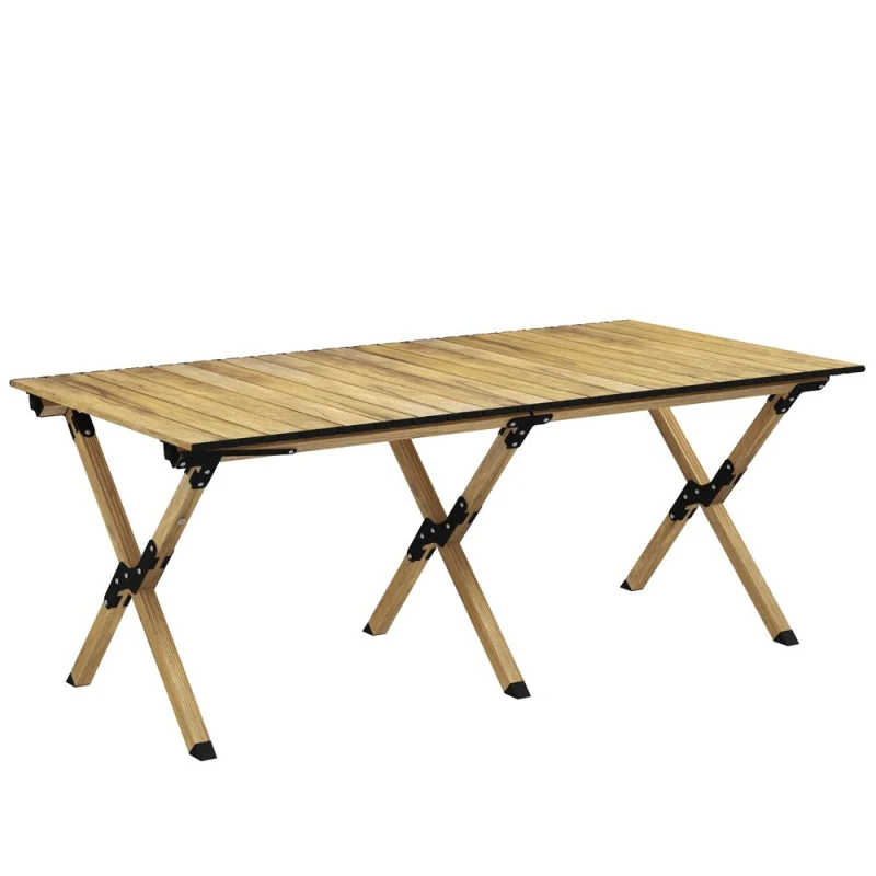 Image of Outsunny Folding Camping Table Aluminium Picnic Table with Roll-Up Top Natural - Outsunny 5056725516987