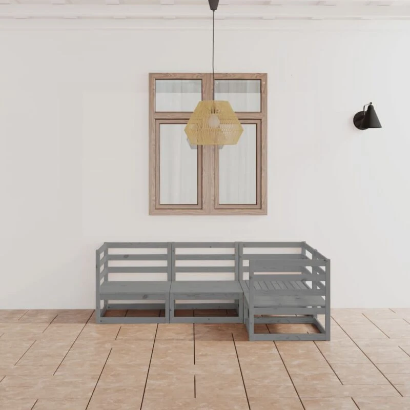 Image of VIDAXL 4 Piece Garden Lounge Set Grey Solid Wood Pine Vidaxl 8720286466490