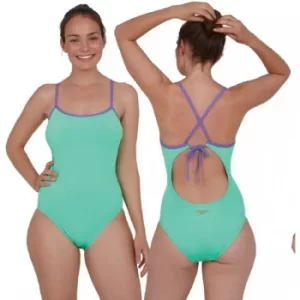 Image of Speedo Solid Tie-Back Swimsuit 34" Green/Purple