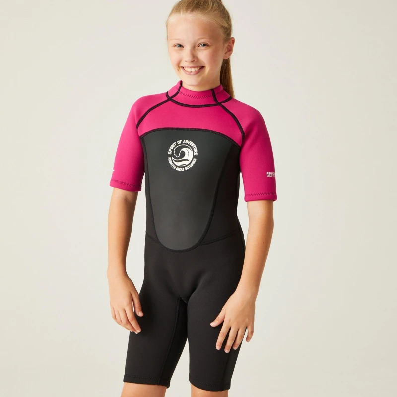 Image of Regatta Boys Shorty Lightweight Comfortable Grippy Wetsuit 11-12 Years - Chest 75-79cm Black/Duchess/White RKM023G-D5N-11