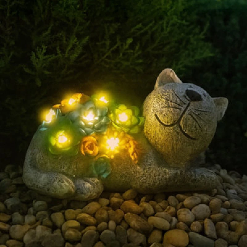 Image of ILFD Group Ltd Solar Cat Garden Ornament 22Cm / 8.5" - Pack Of 2