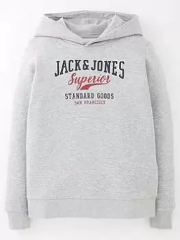 Image of Boys, Jack & Jones Junior Logo Sweat Hoodie - Grey Marl, Size 10 Years