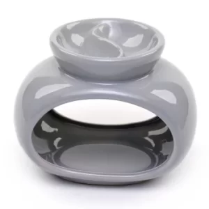 Image of Grey Ceramic Oval Double Dish and Tea Light Oil and Tart Burner