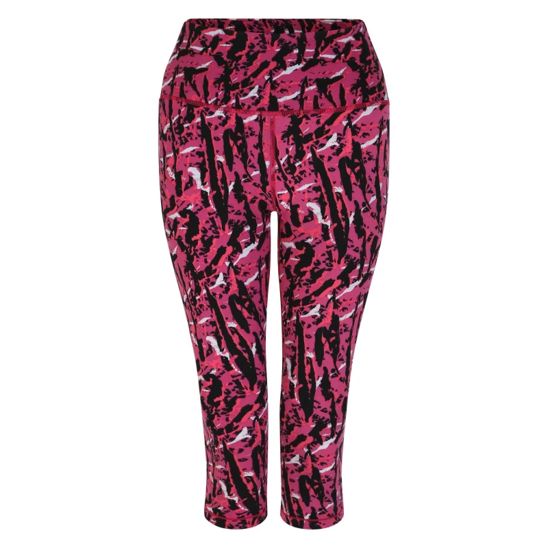 Image of Dare 2b Womens Influential Lightweight 3/4 Gym Leggings 8 - Waist 24' (61cm) Neon Pink Zebra Print DAB034-FZR-8