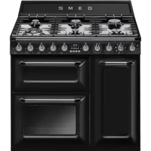 Image of Smeg Victoria TR93BL 90cm Dual Fuel Range Cooker - Black - A/B Rated