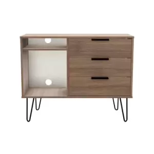Image of Hirato Ready Assembled 3 Drawer TV Unit Carini Walnut Black Metal Hairpin Legs