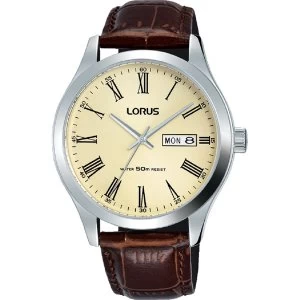 Image of Lorus RXN53DX9 Mens Padded Brown Leather Strap Dress Watch with Prosecco Shaded Dial