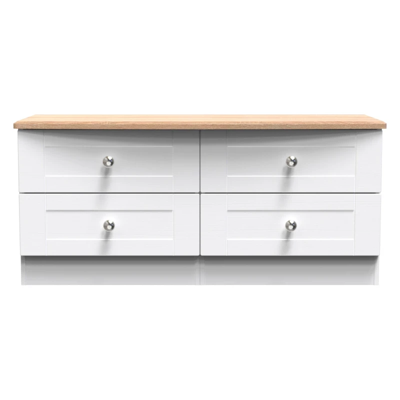 Image of Sussex Ready Assembled Matt White & Oak 4 Drawer Wide Chest (H)502mm (W)1117mm (D)414mm