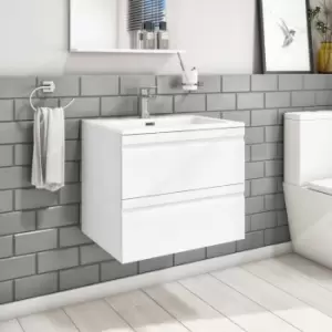 Image of 600mm White Wood Effect Wall Hung Vanity Unit with Basin - Boston