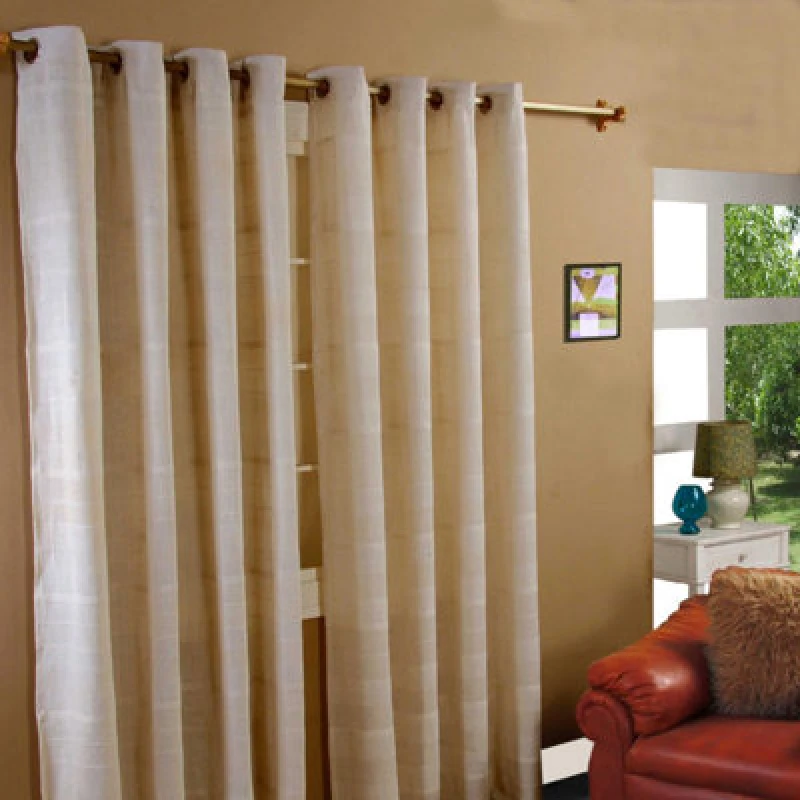 Image of Homescapes Cotton Rajput Ribbed Natural Curtain Pair, 54 X 54" Drop