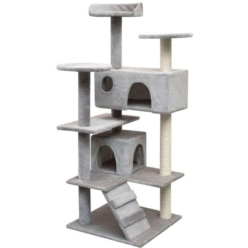 Image of vidaXL Cat Tree with Sisal Scratching Posts 125cm Grey Kitty Play House Tower