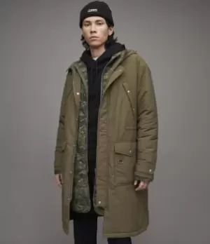 Image of AllSaints Mens Vedder 2-In-1 Parka, Olive Branch Green, Size: L