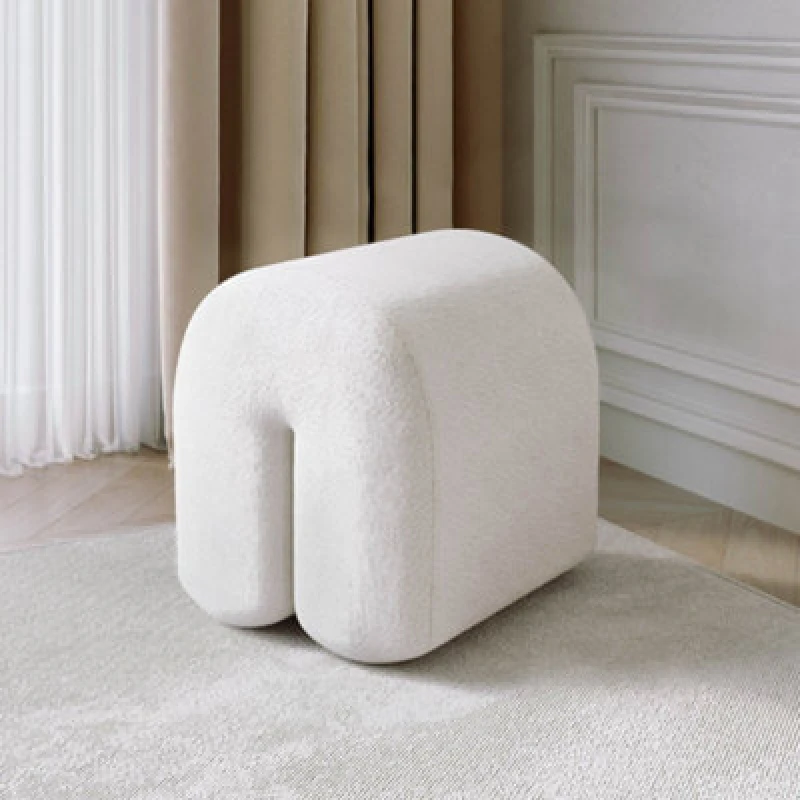 Image of CARME HOME Laurie Ivory Boucle Stool for Bedroom Living room decoration 5060635723281
