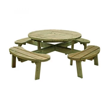 Image of Grange Fencing Round Wooden Garden Picnic Table with Fixed Seats