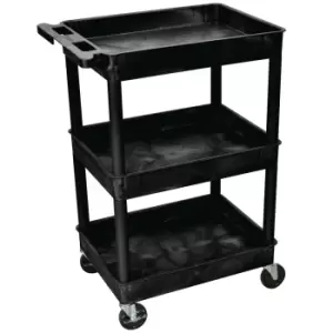 Image of Heavy-Duty 2 Tier Plastic Trolley With 2 Flat Shelves - 150kg Capacity