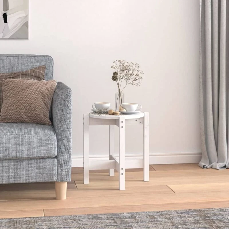 Image of Vidaxl Coffee Table White Ø 42.5X45cm Solid Wood Pine, White 822313