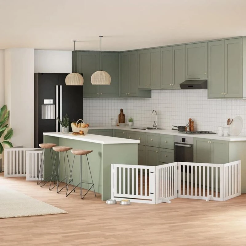 Image of vidaXL Dog Gate with Door Foldable 10 Panels White 800cm Poplar Wood, White 3155675