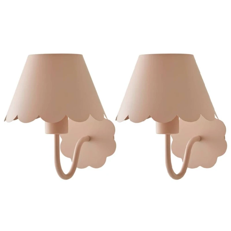 Image of ValueLights ValueLights Hattie Pair of Rechargeable Metal Scalloped Edge Wall Lights in Pale Pink Pale Pink One Size Unisex 5059406068409