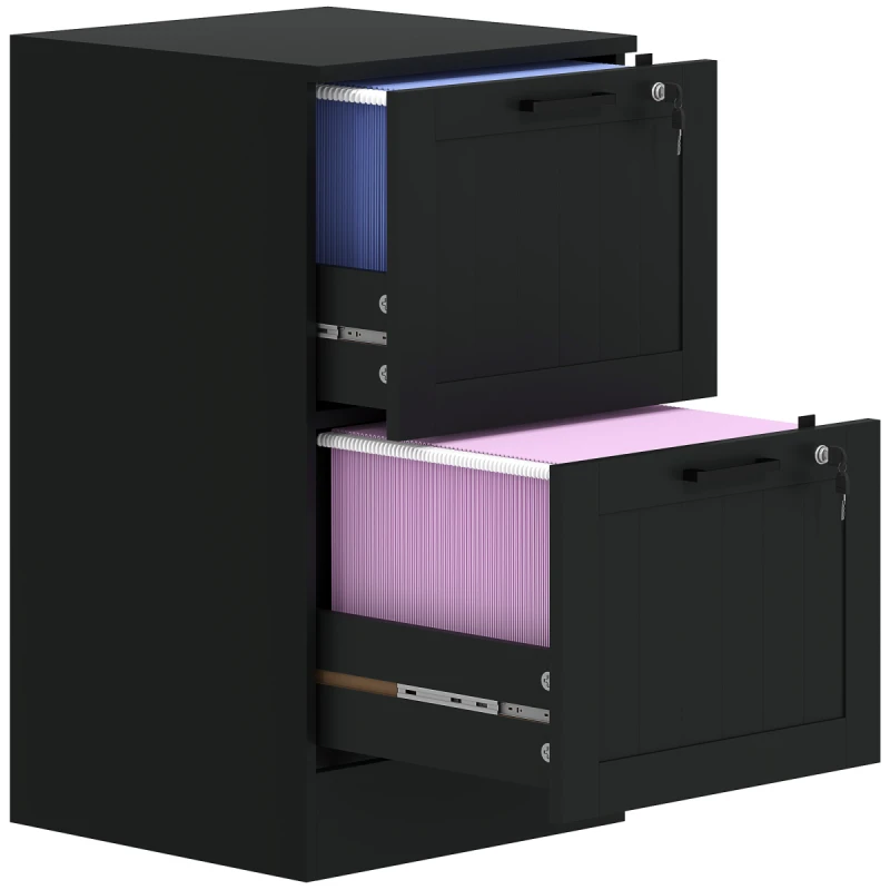 Image of HOMCOM HOMCOM 2 Drawer File Cabinet with Lock and Adjustable Hanging Bars, Black Size: Small Black Small Unisex 5063603059450