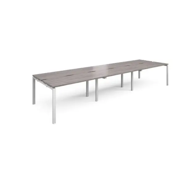 Image of Adapt Adapt sliding top triple back to back desks 4200mm x 1200mm - white frame, grey oak top STE4212-WH-GO