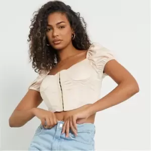 Image of I Saw It First Satin Milkmaid Crop Top - Brown
