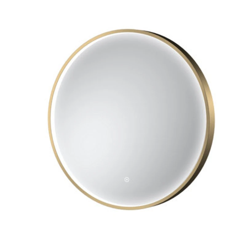 Image of Hudson Reed Columba Wall Hung LED Touch Sensor Mirror, Contemporary Round Bathroom Mirror In Brushed Brass, 600X600mm