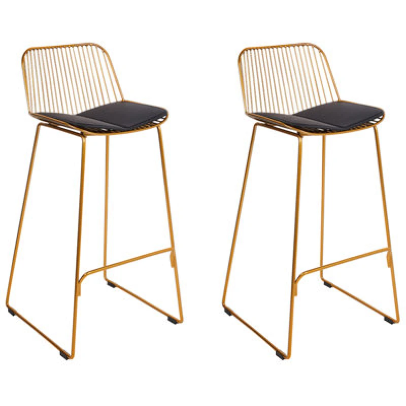 Image of Beliani Set Of 2 Bar Chairs Pensacola Metal Gold