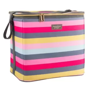 Image of Gardenia Stripe Insulated 20 Litre Family Cool Bag Pink, Yellow and Grey