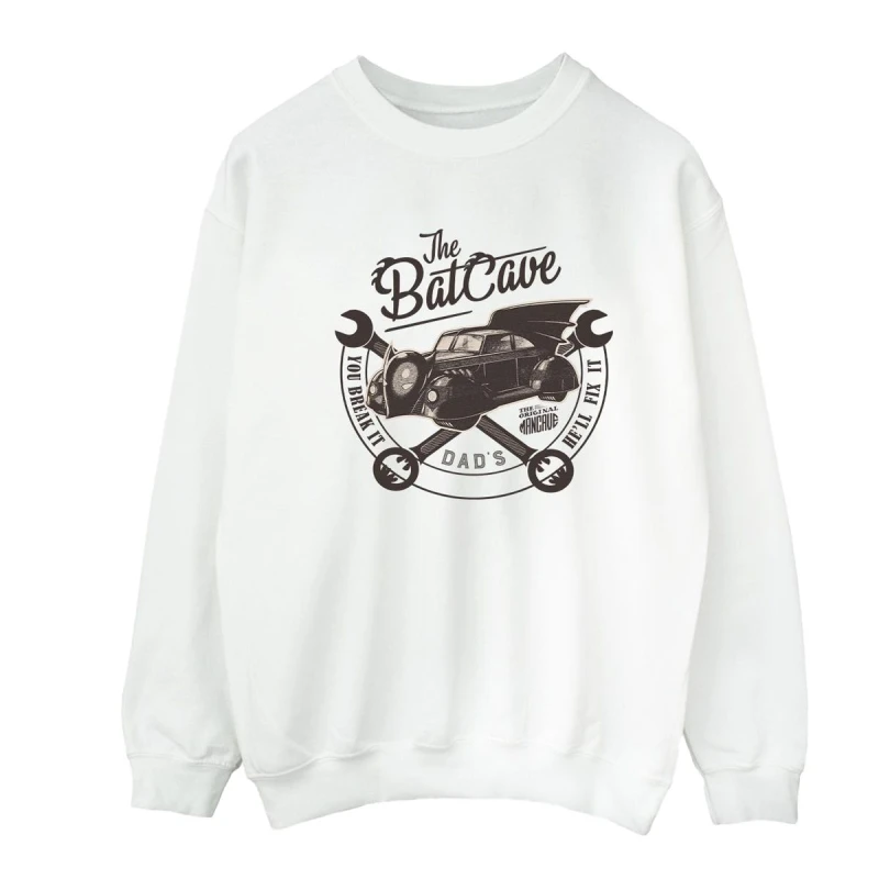 Image of Batman Batman Men The Batcave Car Sweatshirt in White Size: Small White S Male 5063376539838