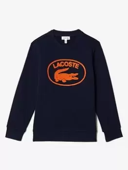 Image of Kids' Lacoste Contrast Branded Colour-block Sweatshirt Size 16 yrs Navy Blue
