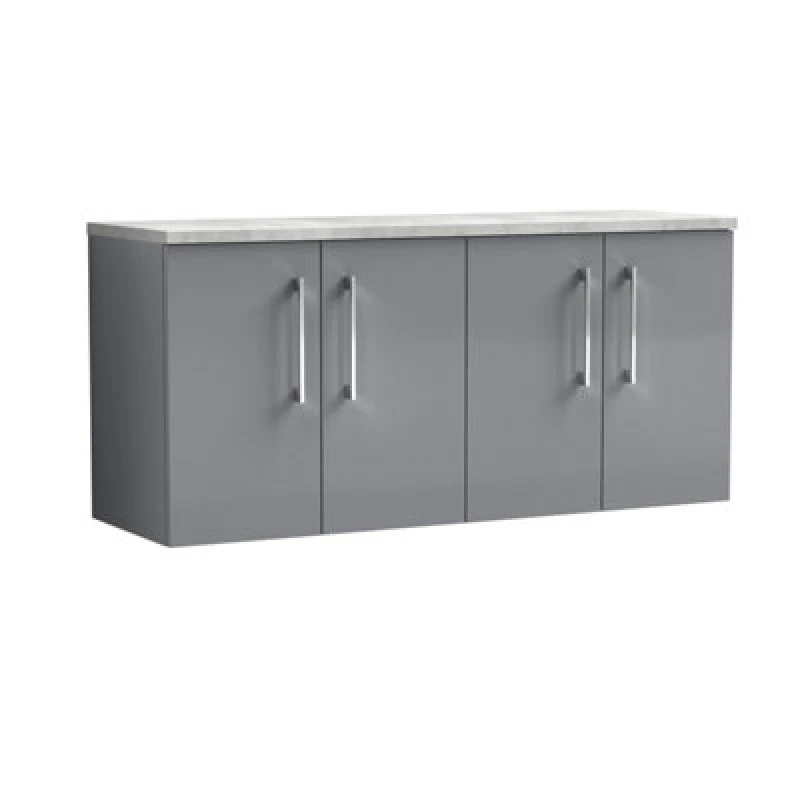 Image of Nuie Arno Wall Hung 4-Door Vanity Unit & Laminate Worktop In Bellato Grey, Modern Counter Top Vanity Unit In Satin Grey