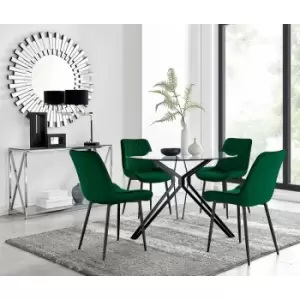 Image of Cascina Dining Table and 4 Green Pesaro Black Leg Chairs - Green