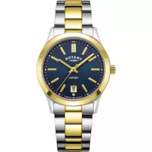 Image of Rotary Ladies Rotary Oxford Sapphire Glass Date Watch - Two-Tone Gold and Blue