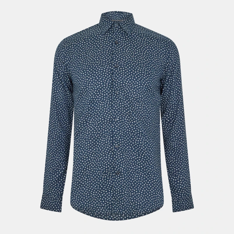 Image of Boss Mens Roger F Plain Long-Sleeve Shirt Dark Blue male S