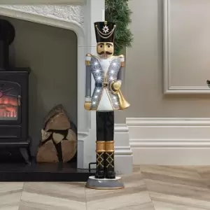 Image of The Winter Workshop - 3ft Battery Operated Indoor & Outdoor Poly Resin Nutcracker Christmas Figure - Xmas Grey with Energy Efficient LED Lights