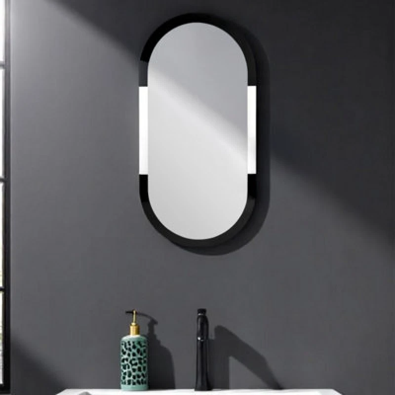 Image of Showerdrape Putney Arched Oval Wall Mounted Black Framed Bathroom Mirror 80 x 40cm Silver